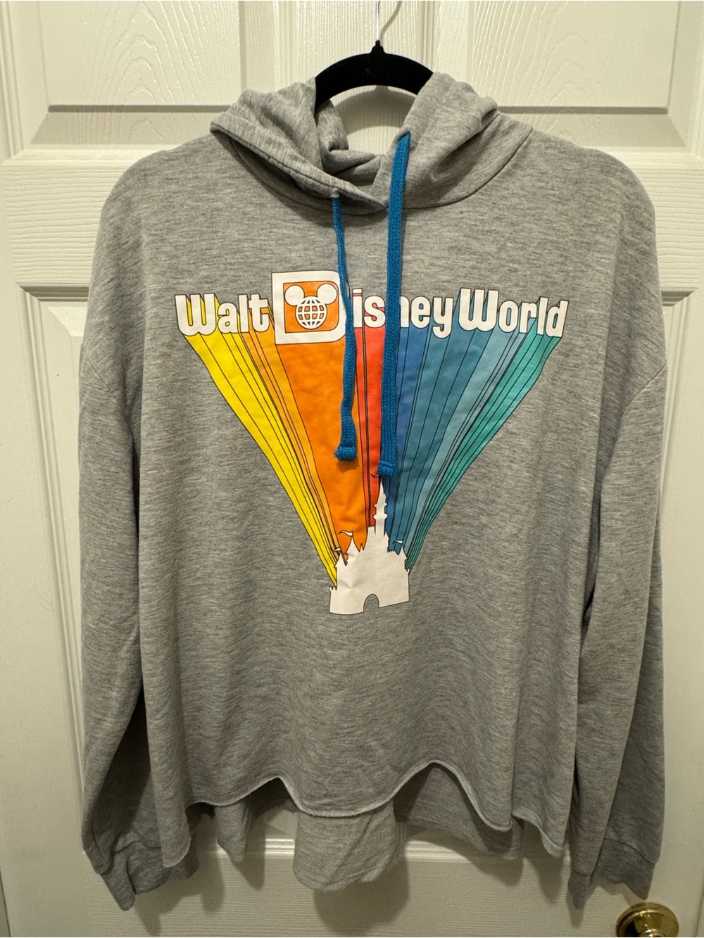 Disney Gray Crewneck Sweater with Rainbow Castle Graphic